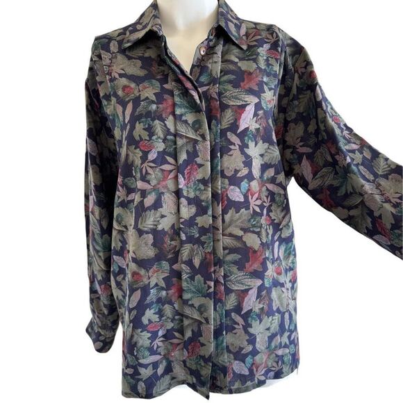 Geiger Australia wool women’s large leaves long sleeve vintage button up shirt - Picture 1 of 6